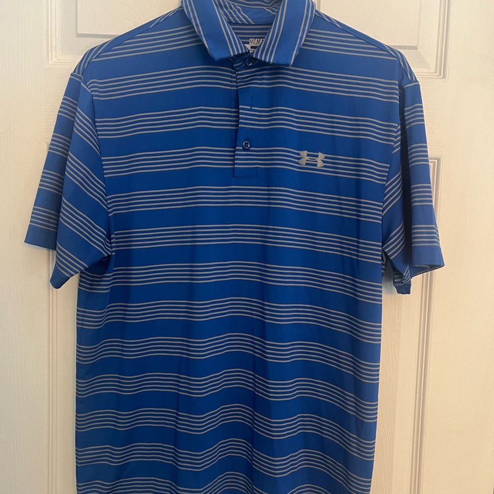 Under Armour Men's Polo Shirt in Blue and White Stripes